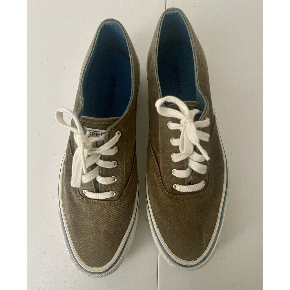 Men's Sperry Top-Sider STRIPER Sneakers Canvas Olive/Tan 0563148 Size 8.5M